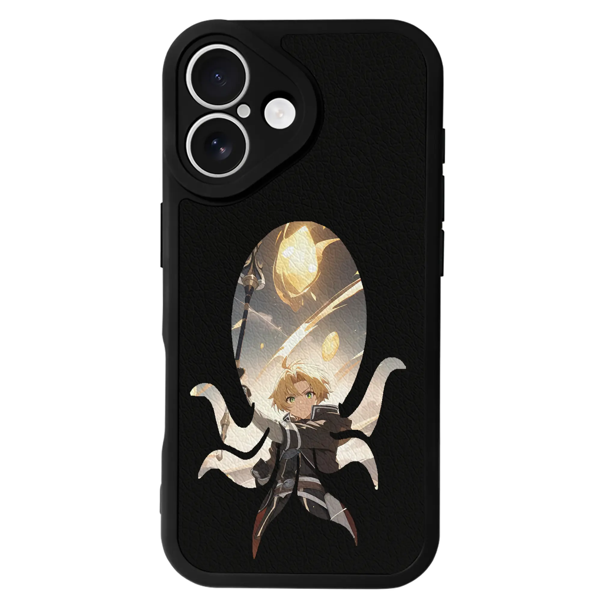 無職転生 グッズ,ルーデウス・グレイラット - IPhone 16シリーズ対応 ・ シリコンスマホケース ・ レザー調 ・ 高精度フィット ・ 耐衝撃 ・ ワイヤレス充電対応 ・ 精密カット